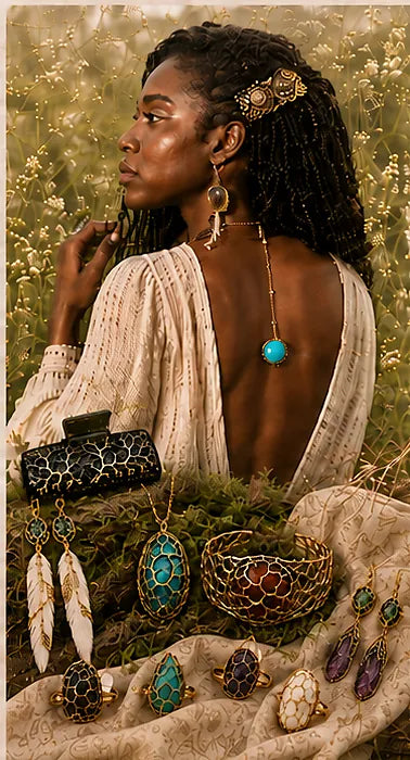 Sacred Roots model wearing grounded nature-inspired jewelry