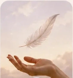 A feather floating above an open hand