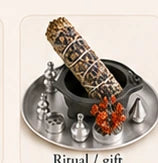 Sage burning ritual gift set on a metal plate